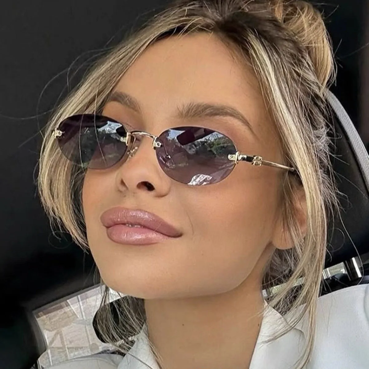 New Frameless Glasses for Women, Sunglasses, High-end Trendy Oval Fashion, Old Money Style, Men's Sunglasses