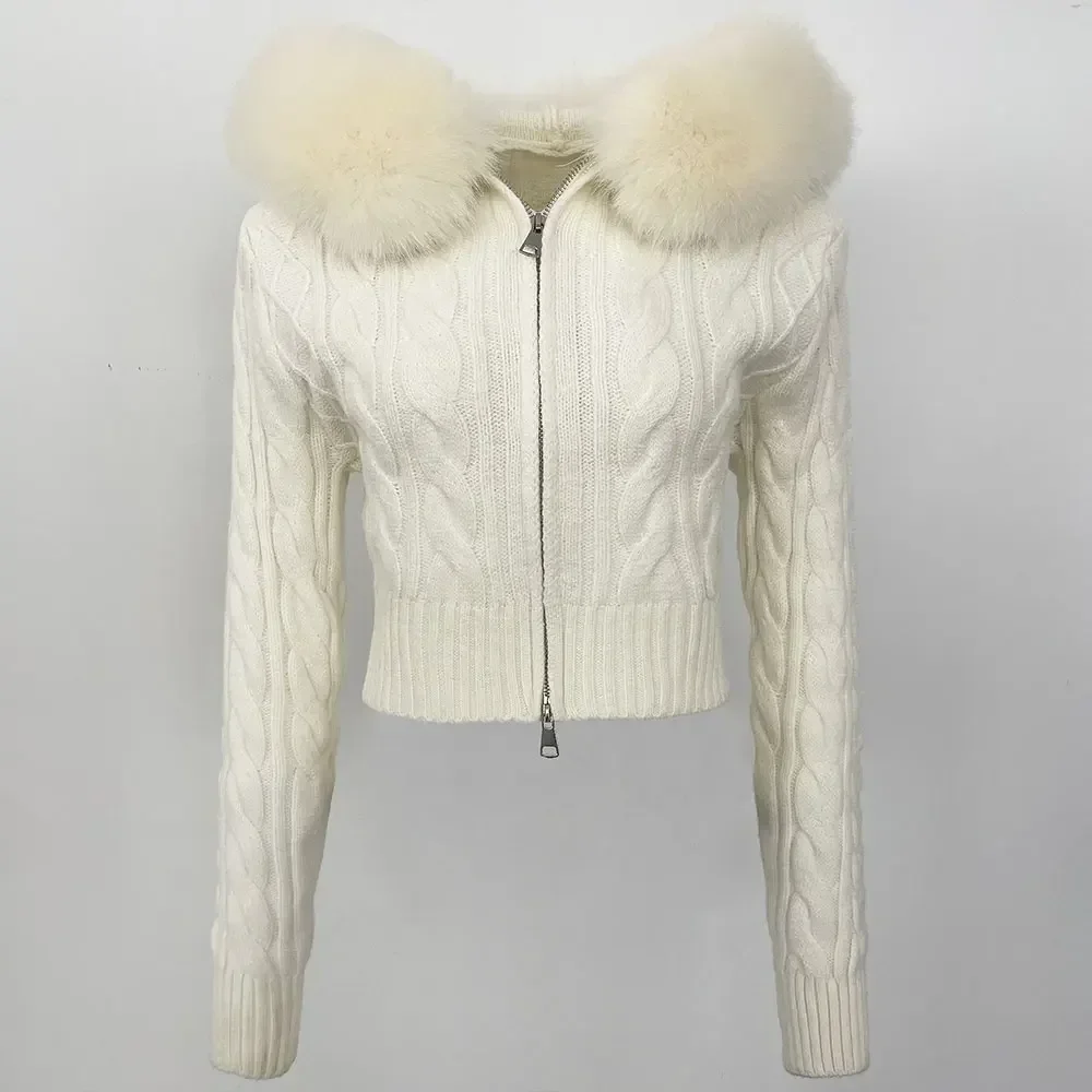 Sweater Jacket Cardigan for Women Cardigan Coat Knit Outerwears Autumn Winter 2024 Real Fur Knitwear Coat Fashion Fur Jacket