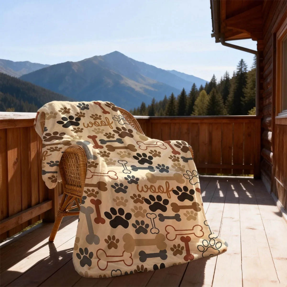 1pc Lodge Style All-Season Polyester Flannel Throw Blanket with Dog Paw Prints And Bones Pattern, Soft Cozy Couch TV Blanket wit