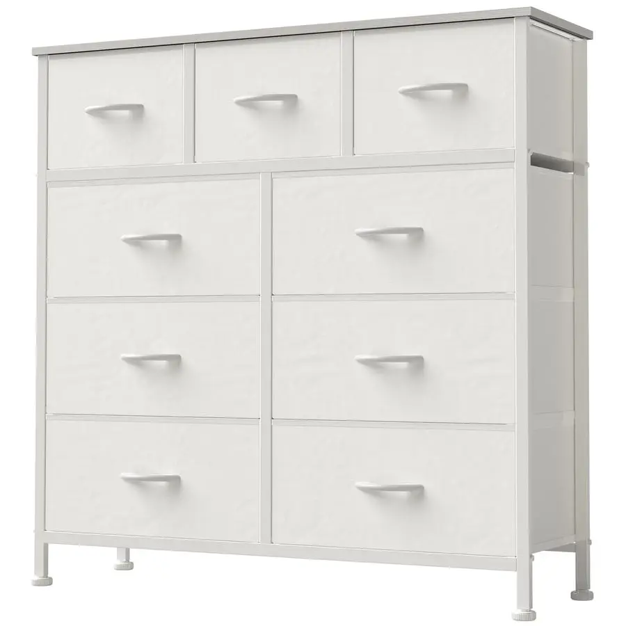 

Dresser for Bedroom, Storage Organizer with 9 Drawers, Chest of Drawers with Fabric Bins, Sturdy Metal Frame, Wood Tabletop for