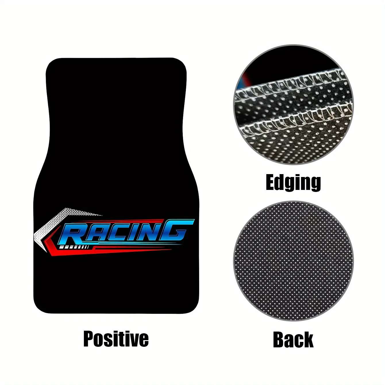 4pcs Racing Logo Design Pattern Trendy Fashion Car Floor Mats, Exquisite Dynamic Racing Logo Pattern, Premium Craftsmanship, Tre