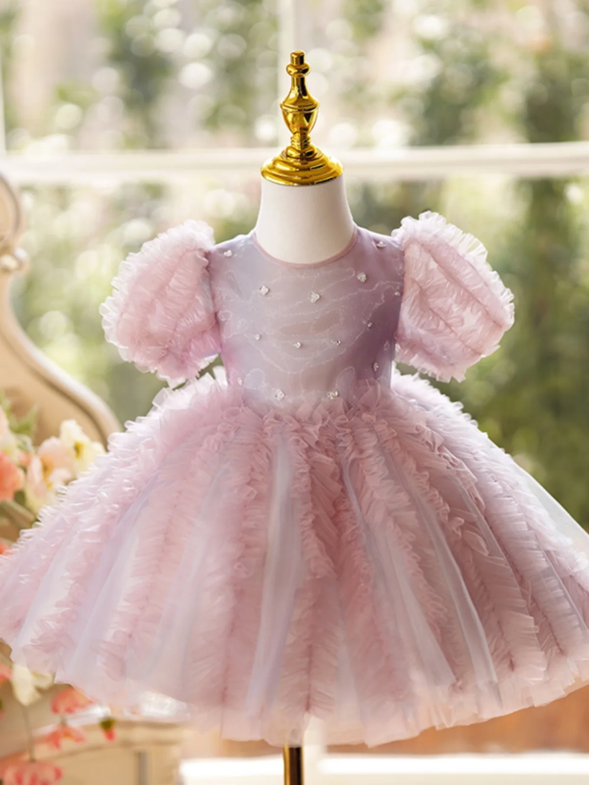 Robe de Soirée en Tulle à Manches Courtes pour Fille, Tenue de Princesse Élégante et Pelucheuse pour Enfant de 1 à 14 Ans