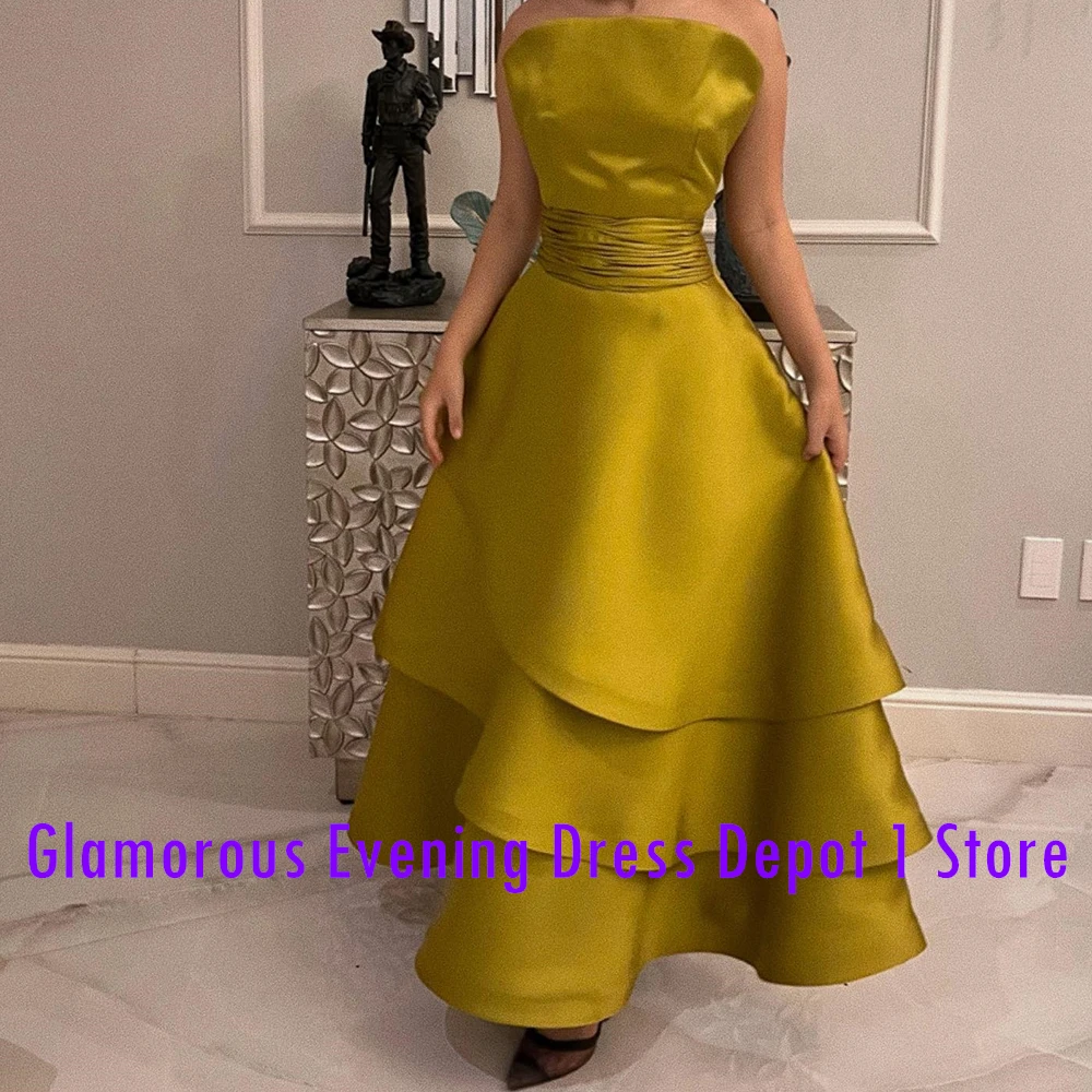 Customized Elegant Satin Evening Dresses High Quality A-Line Ankle Length Strapless Sleeveless Custom Size Celebrity Gowns