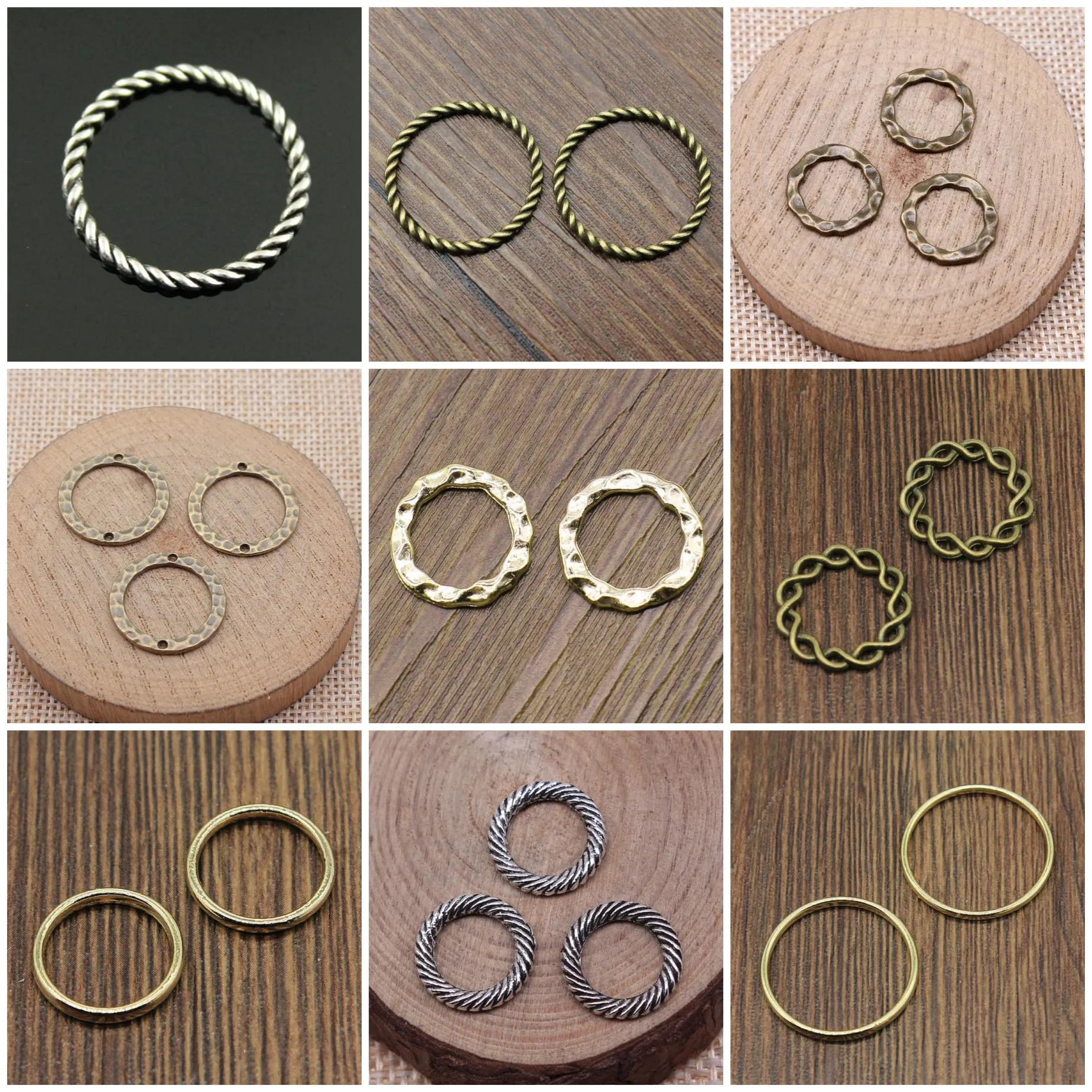 Zinc Alloy Round Hammered Wrinkled Texture Connectors For DIY Earring Necklace Bracelet Jewelry Making Supplies