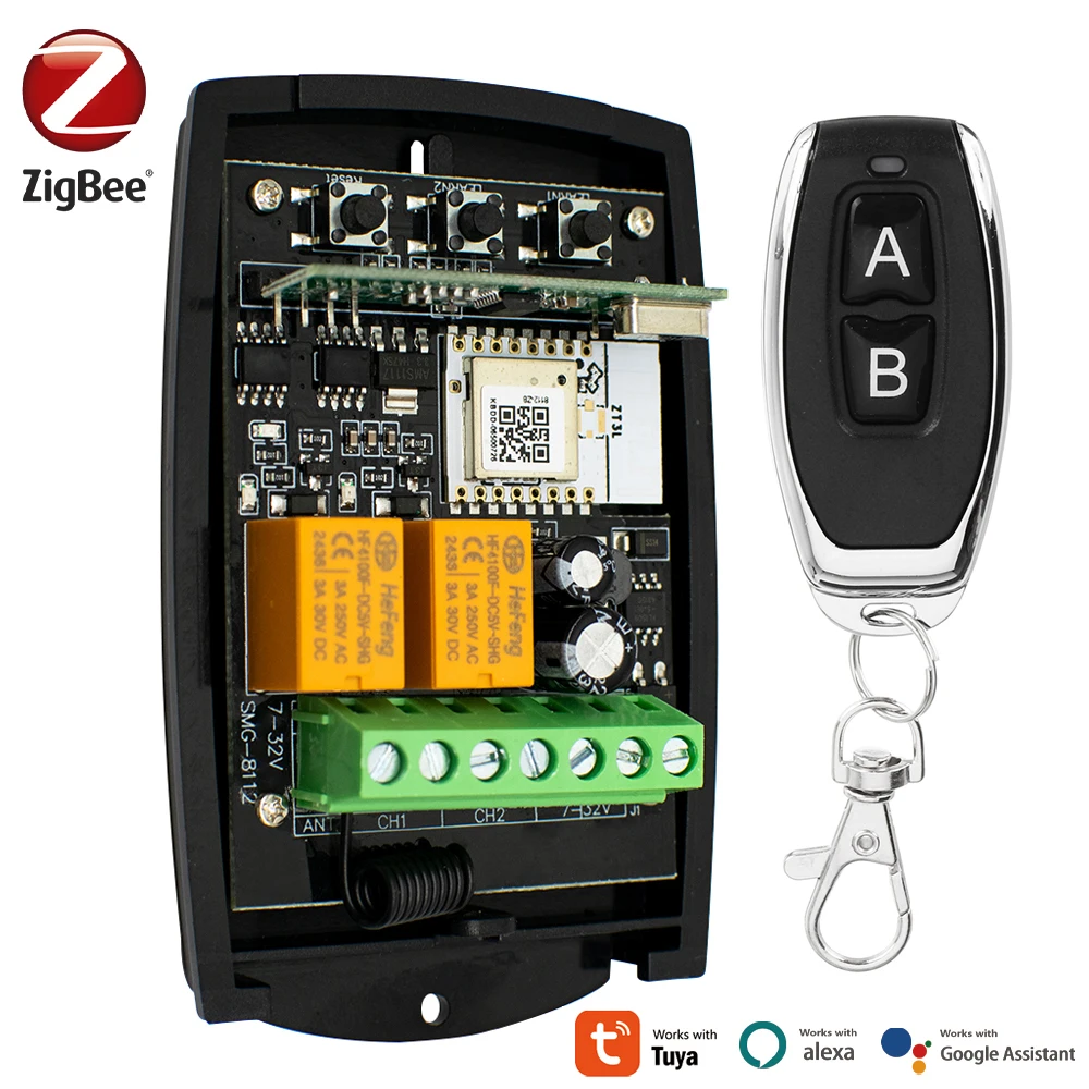Умный переключатель Zigbee, приемник дистанционного управления, 433 МГц, 433,92 МГц, универсальные гаражные ворота, 2 канала, релейный модуль + передатчик