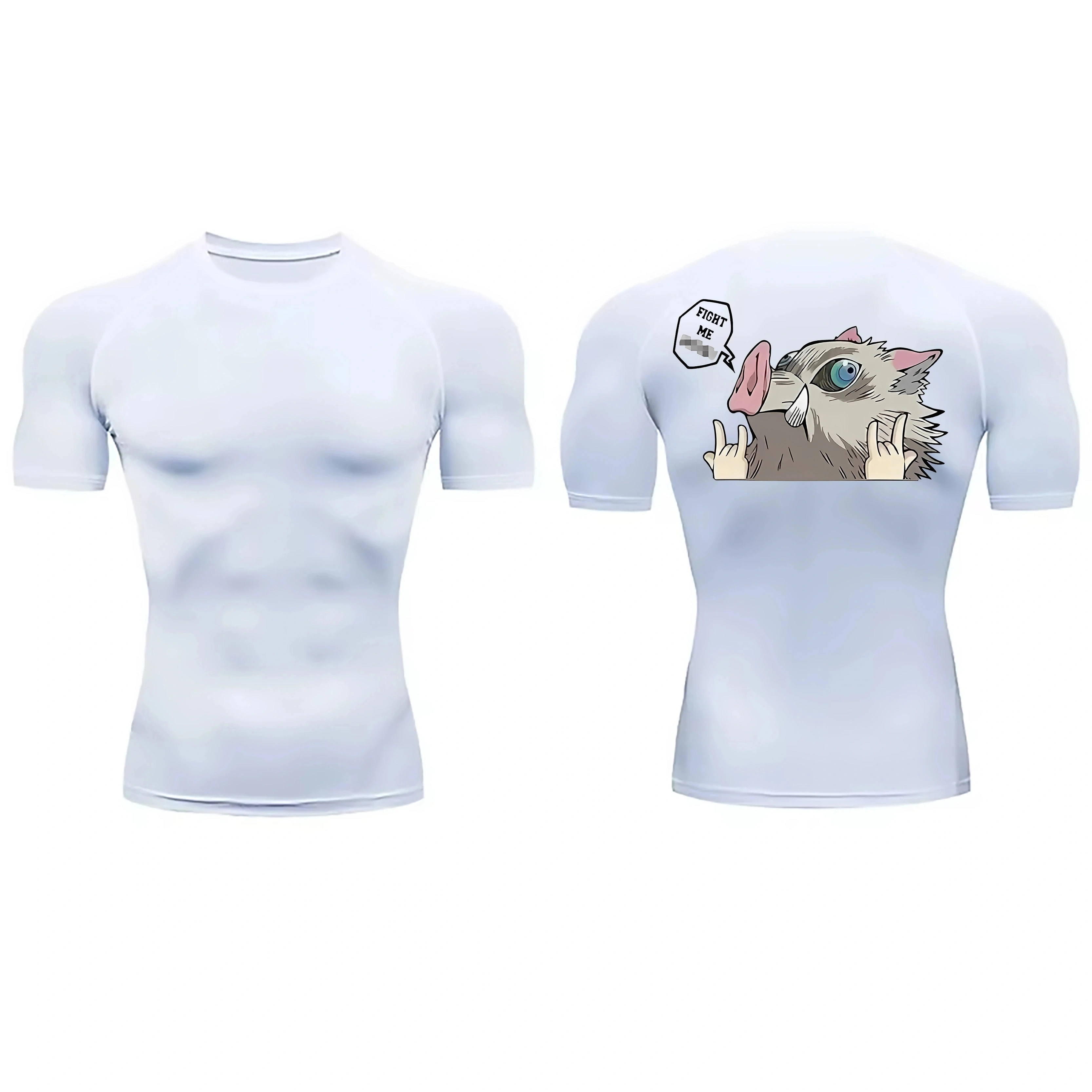 Men's Anime Compression Shirt Short Sleeve Quick Dry BJJ Rash Guard Jiu Jitsu Gym Workout Top ZY0097
