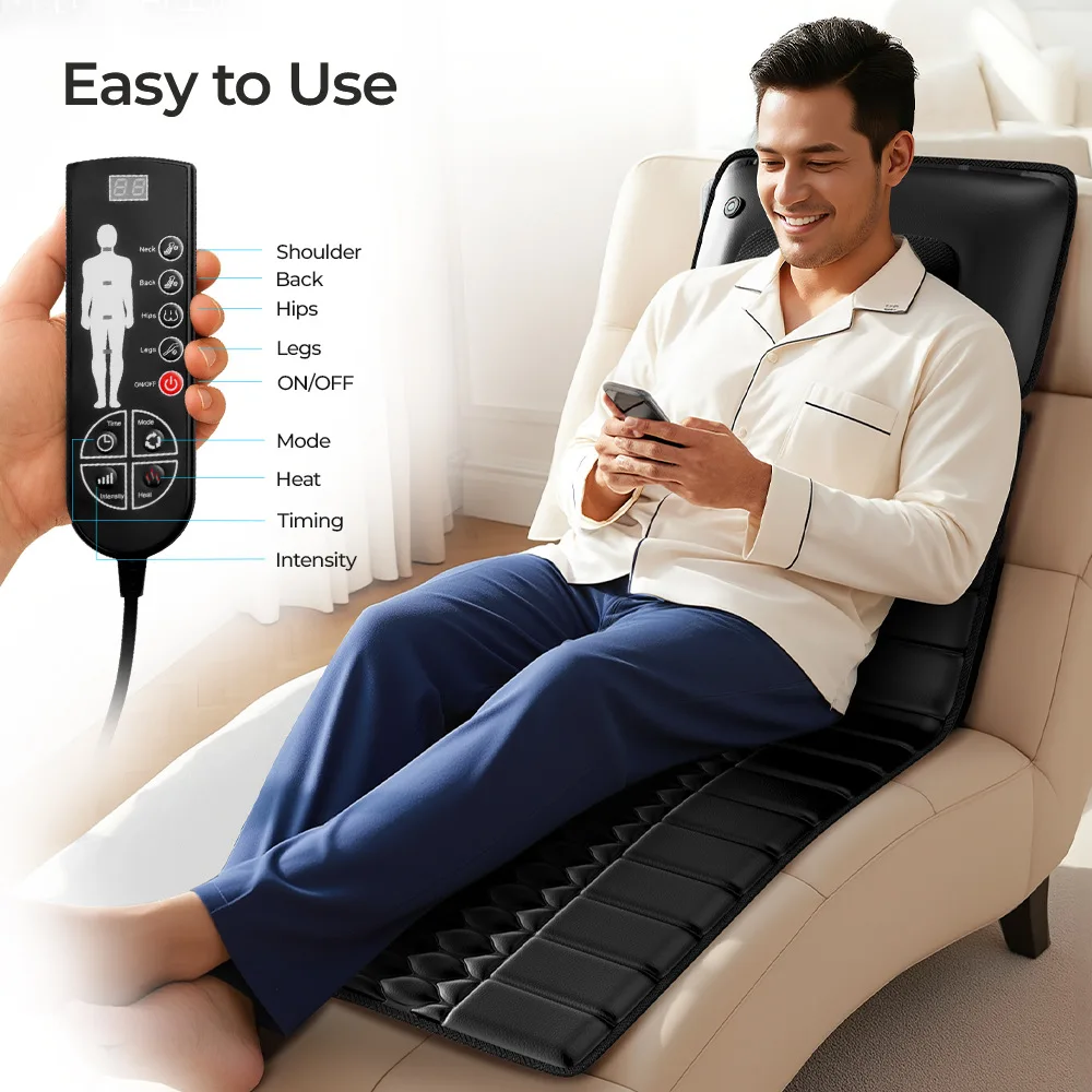 Hot-press black leather four-in-one detachable massage mattress with airbag and heat therapy