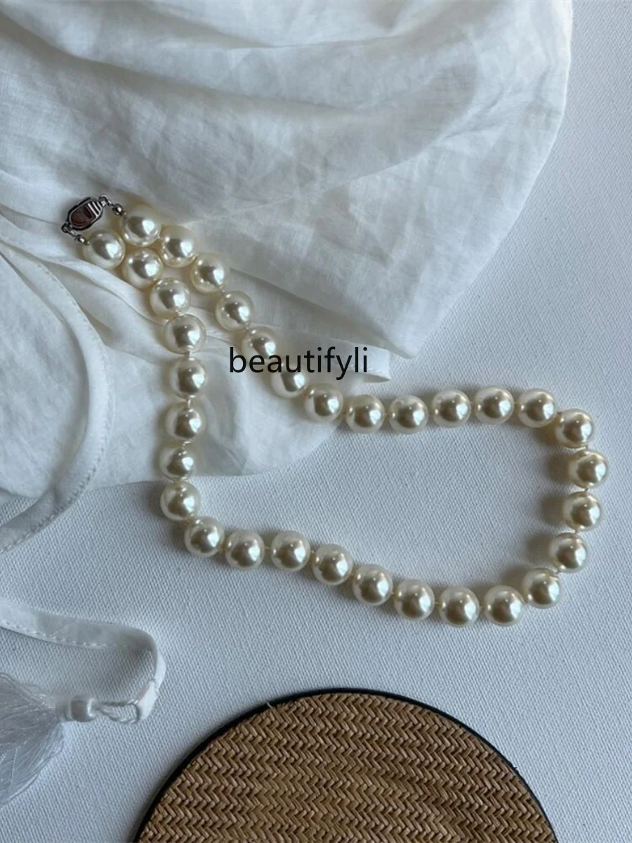 New round 12mm large particle pearl necklace light luxury versatile collarbone chain