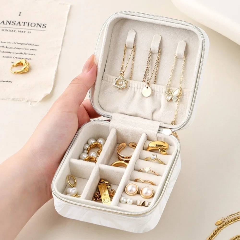 

Portable Jewelry Storage Box Layered Organizer Earrings Necklace Ring Jewelry Box Zipper Packaging Box Jewelry Display Case Gift