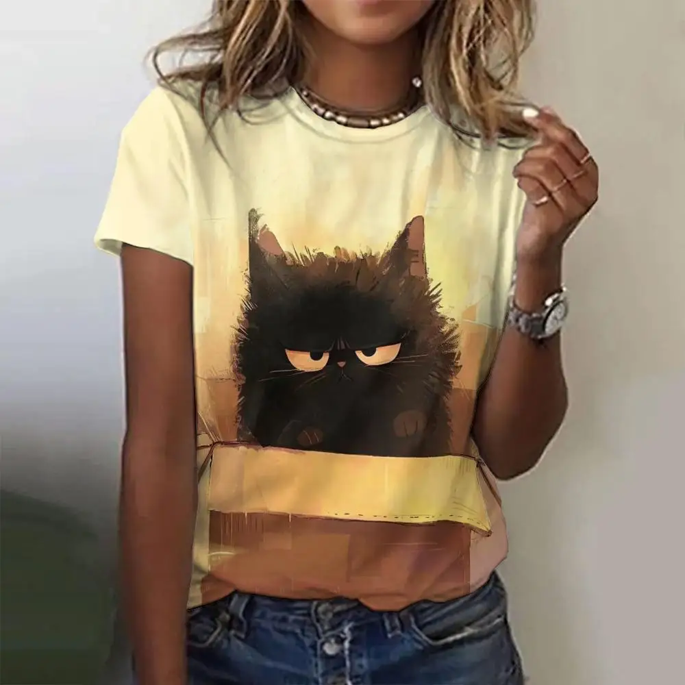 Camiseta con estampado de verano 3d de animales para mujer, ropa de gran tamaño, cuello redondo, Jersey informal de manga corta, camisetas para mujer