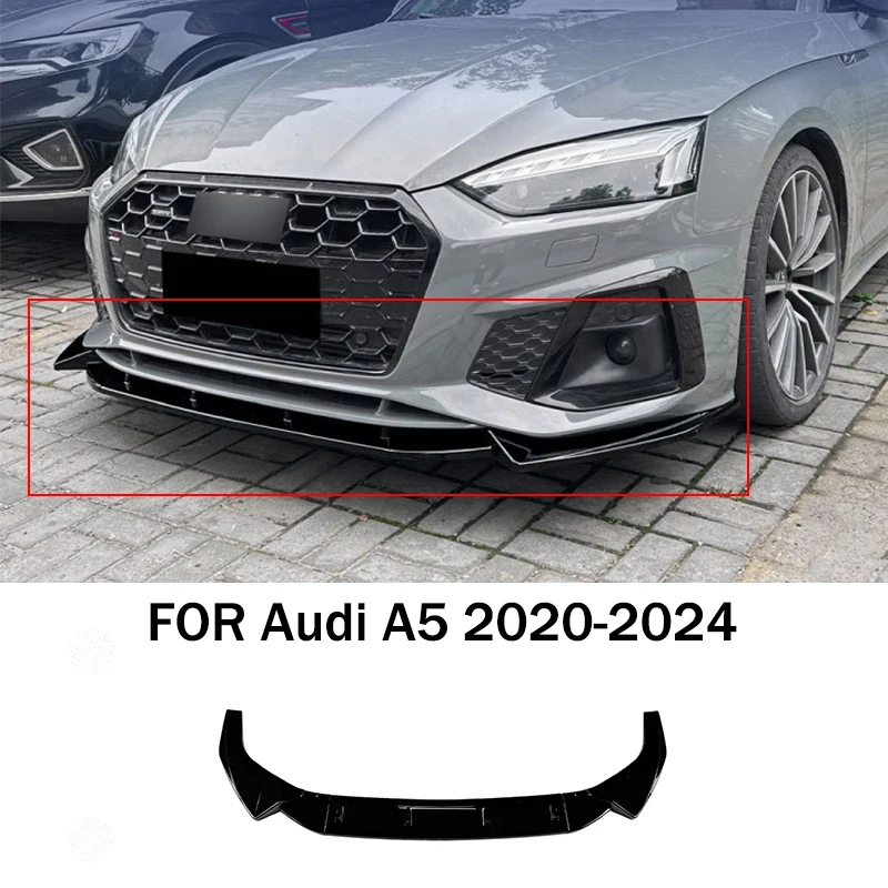 

FIT FOR Audi A5 2020-2024 Glossy black ABS Front Bumper Lip Spoiler Body kit 3PCS Bumper protection