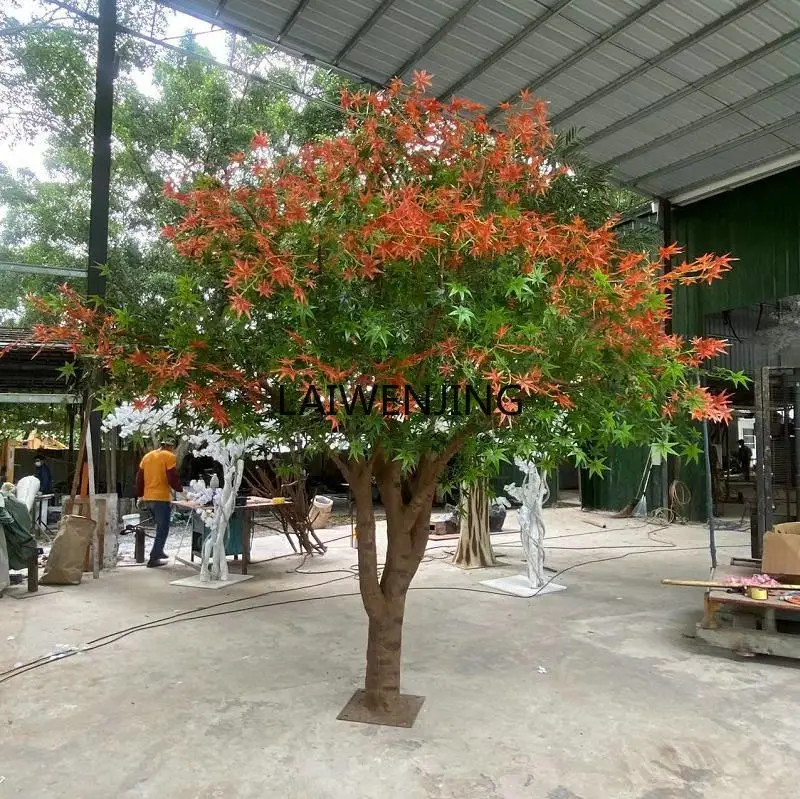 MJY Simulation Maple Leaf Hotel Green Plant Decoration Indoor and Outdoor False Tree Landscaping Red Maple