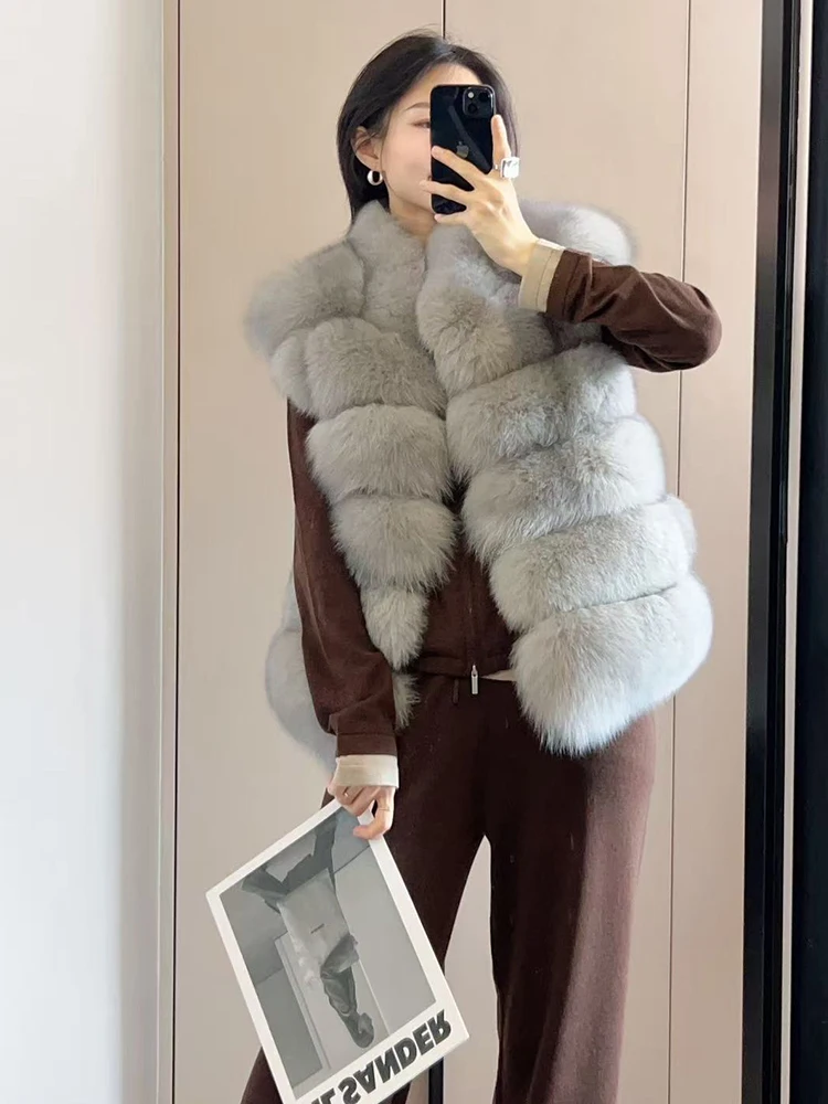 New Fashion Women Winter Real Fox Fur Sleeveless Vest Coat Natural Fur Jackets Female Gilet Waistcoat