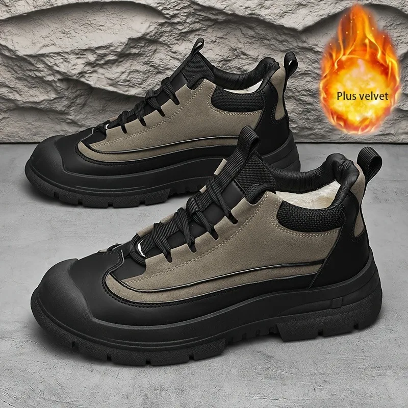 أحذية ثلج عصرية ومتعددة الاستخدامات للرجال، أحذية قطنية شتوية دافئة عالية الجودة، أحذية عمل خارجية غير قابلة للانزلاق