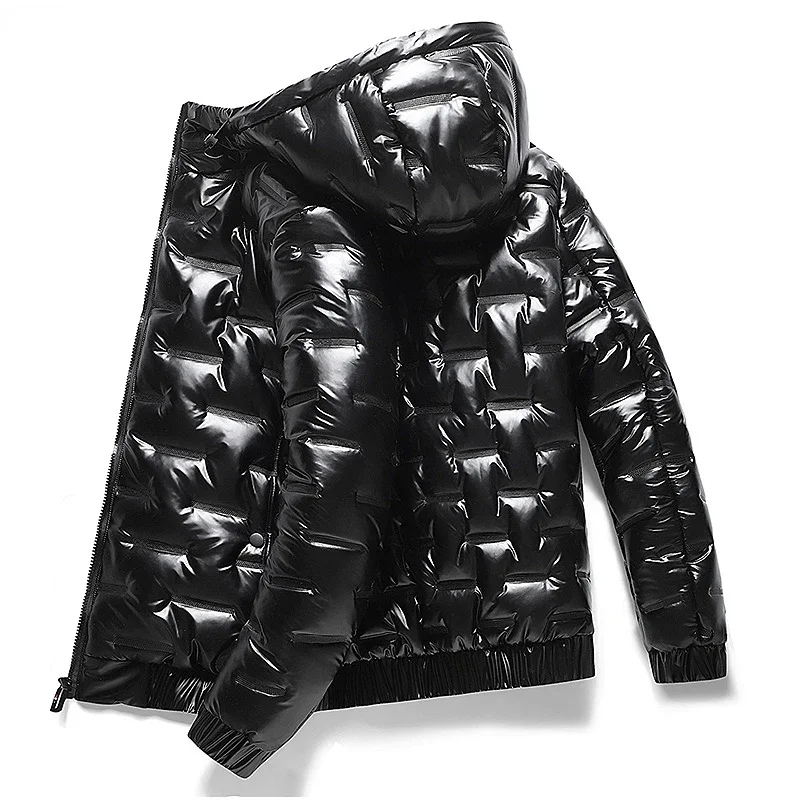 

NONEAIR Mens Thick Warm Glossy Black Jackets Outwear Men's Clothings Winter Hooded Parkas Men Windbreaker Fashion Thermal Coats