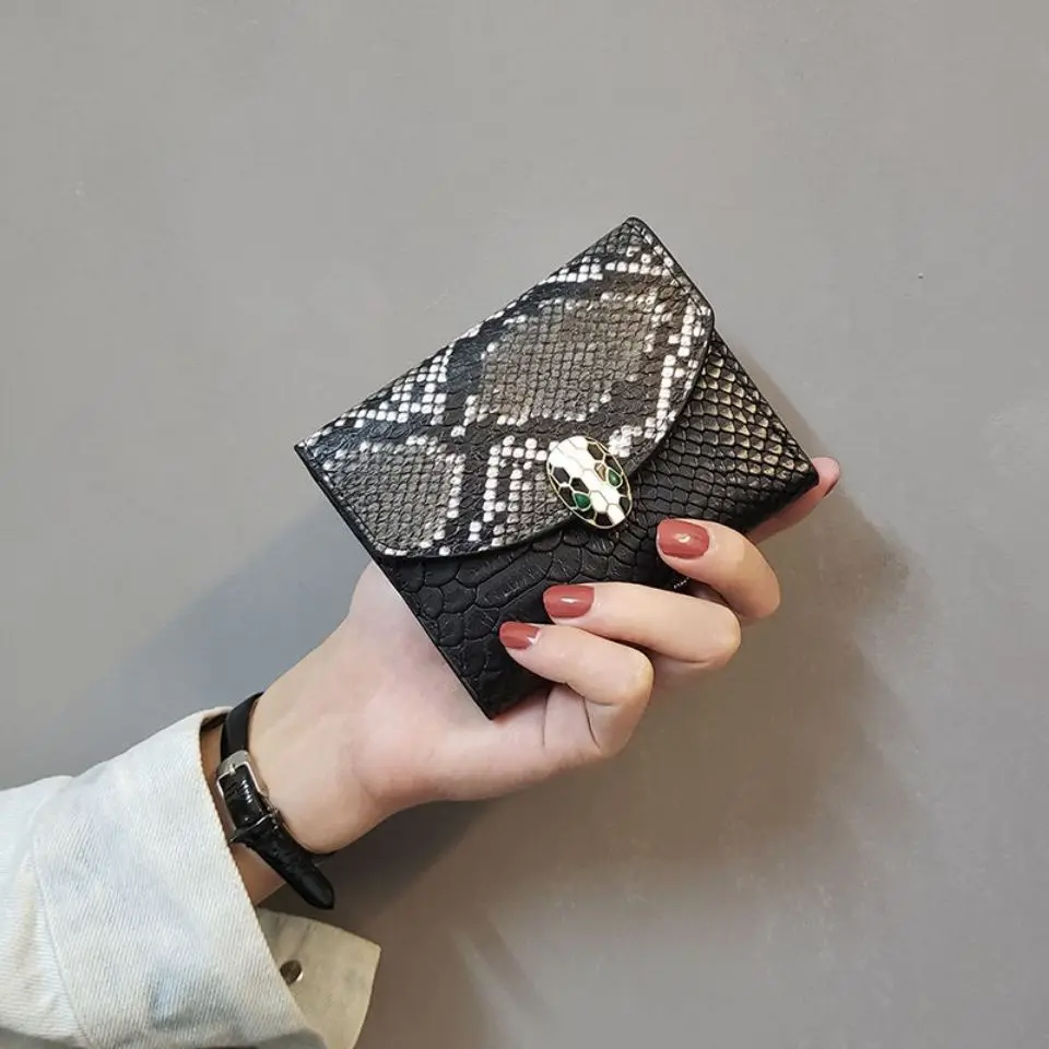 Triple Fold Women Short Wallet Small Fashion Luxury serpentine for Leather Purse Ladies Card Bag Female Purse Money Clip Wallet