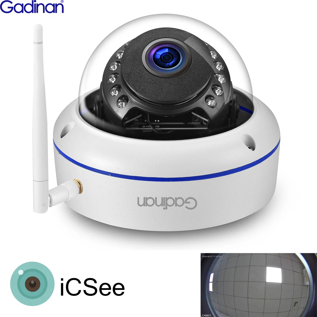 Gadinan iCSee APP 5MP FishEye Panorama Security 2MP 1080P HD 1.7mm Lens Wide Angle CCTV Network Dome Wifi Camera P2P Xmeye VMS