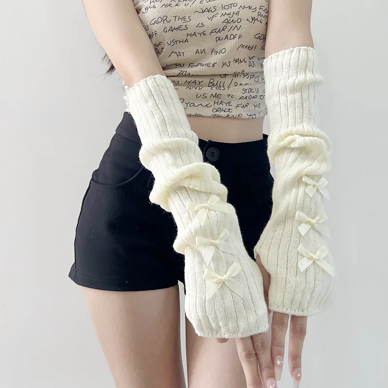 جرلي اليابانية الشريط الذراع كم الألفية هوتي الحياكة كومة الأكمام شهوة نقية الرياح تسرب إصبع قفاز كم