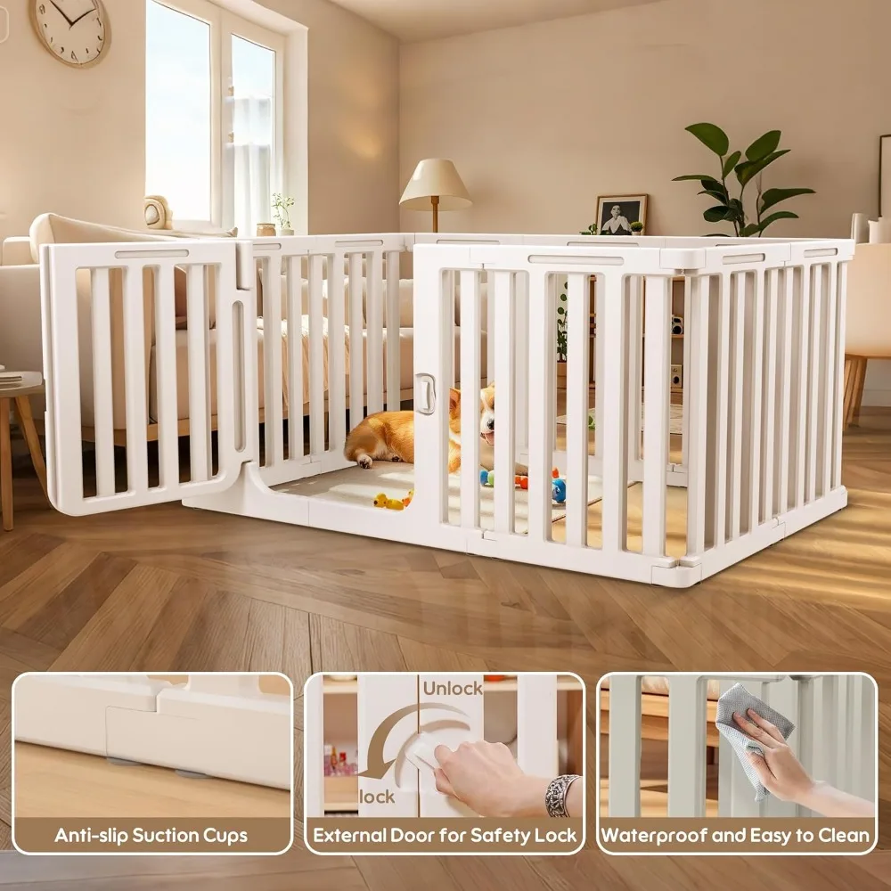 Portable 9-Panel Dog Playpen for Indoor and Outdoor Use, Secure Locking Door, Ideal for Puppy Play and Pet Safety