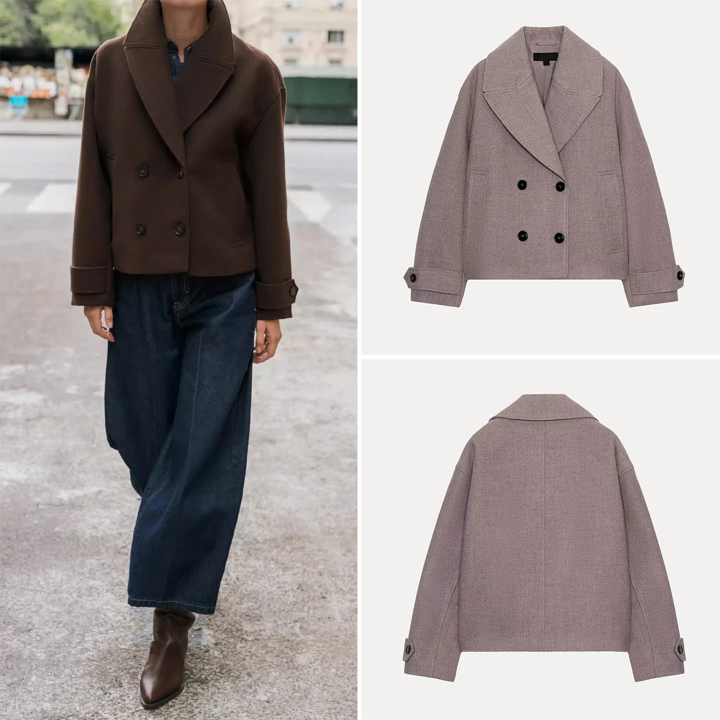 

2025 Autumn New Sle Women's Faion Personali ort Double-breasted Coat Jaet Sweet Sle Stand Version Long Sve