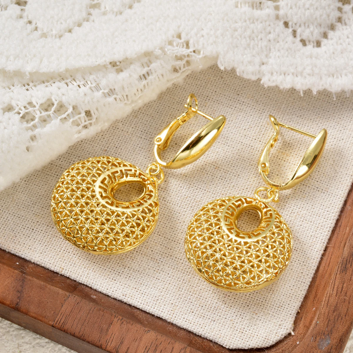 Greek Key Hoop Earrings for Women Gold Plated Geometric Filigree Drop Earrings Ethnic Style Jewelry for Party Wedding Daily Wear