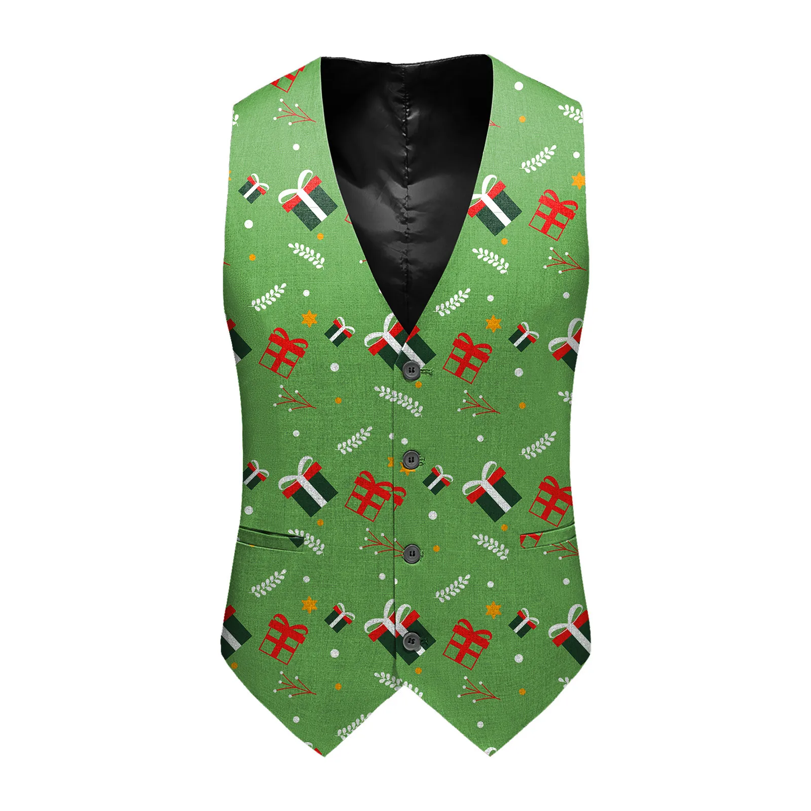 Men Single Breasted Christmas Vest Green Red Color Santa Clause Printed Autumn Winter Family Party Casual Suit Men Tank Tops