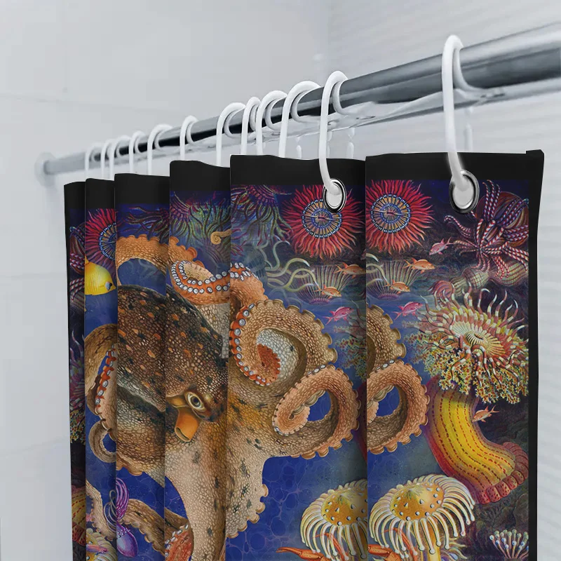 ستارة حمام تجريدية أرجوانية بتصميم مموج أسود لديكور الحمام، قماش حديث وأنيق ومقاوم للماء مصنوع في الصين #5