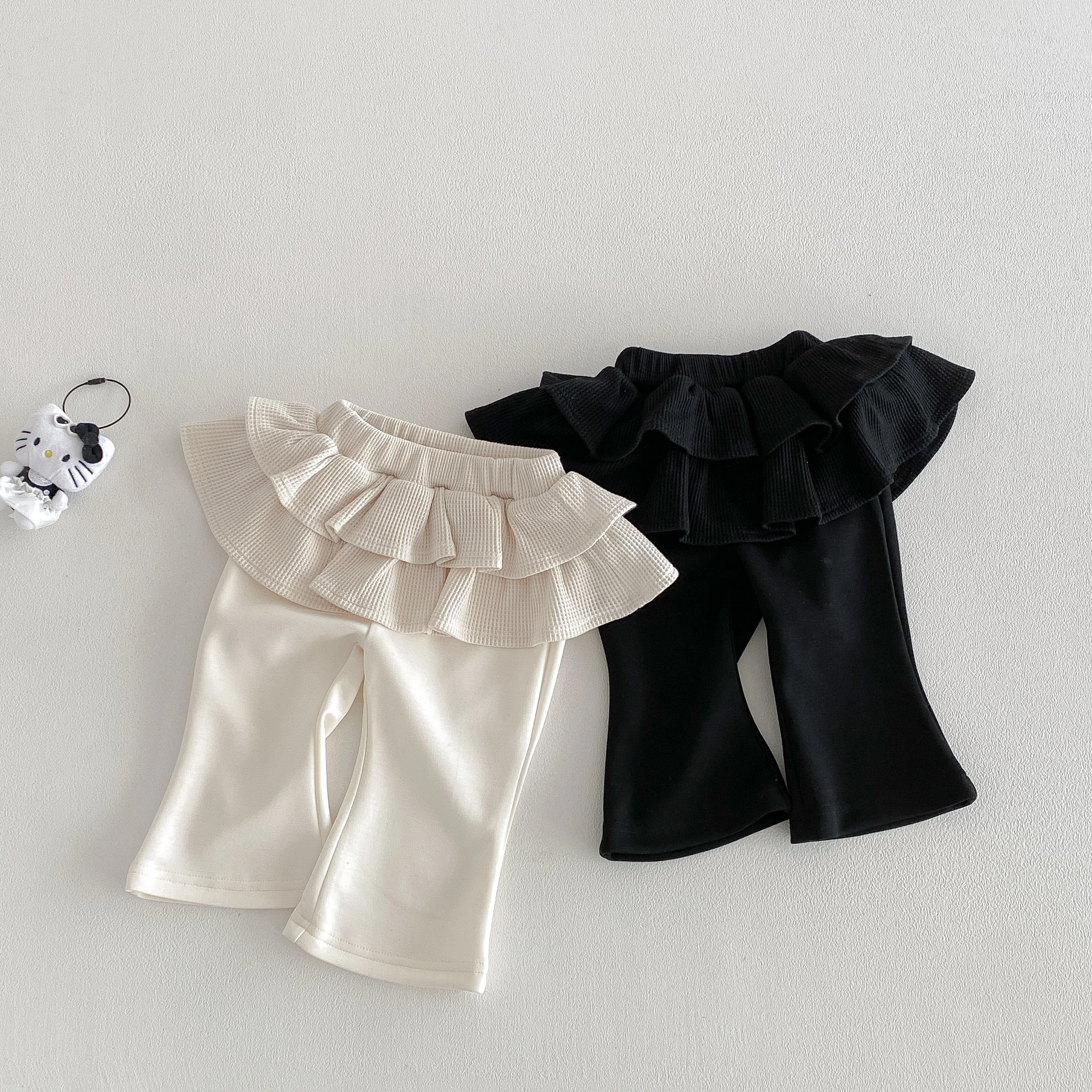 2026 Spring and Autumn Girls' micro Flared Pants, Simple Children's Two-Piece Dress-Style Trouser, Stylish Casual Pants
