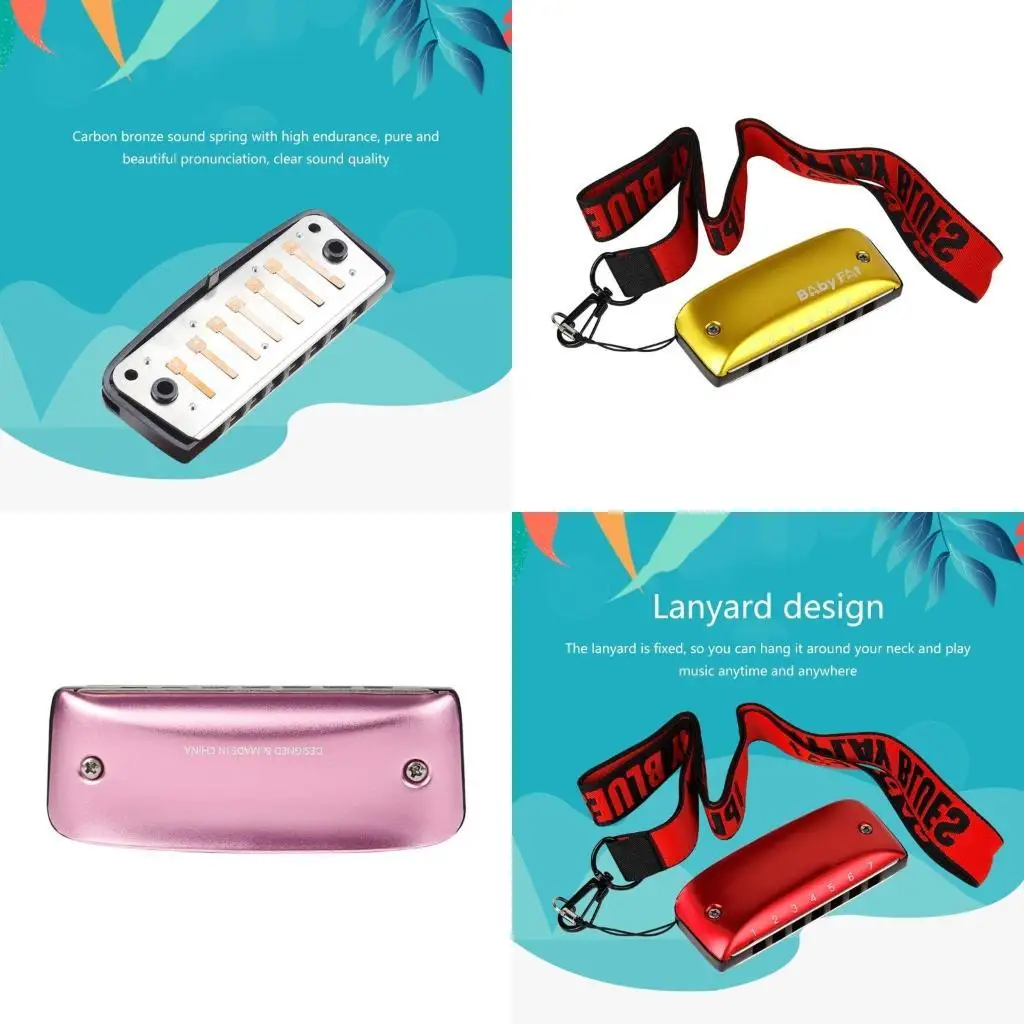 

652F Диатоническая губная гармошка с бесплатными ремешками, стандартная 7-луночная арфа, губная гармошка для губ для детей, игра