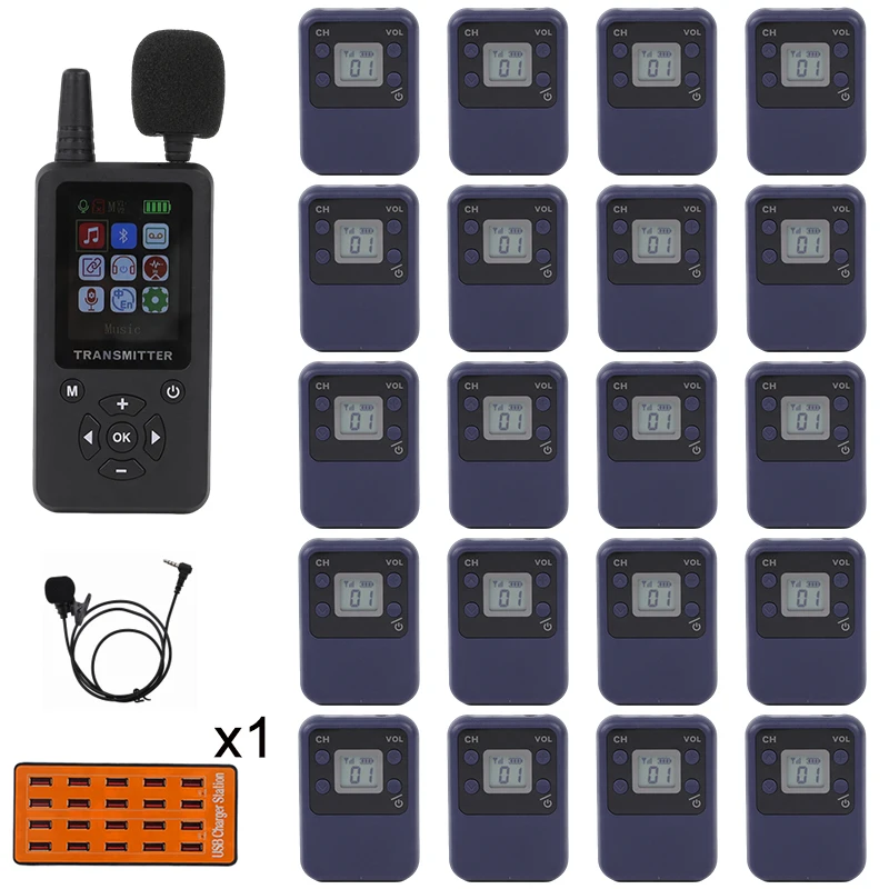 Sistema de guía de audio inalámbrico UHF con pantalla grande, portátil para agencias de viajes e iglesias
