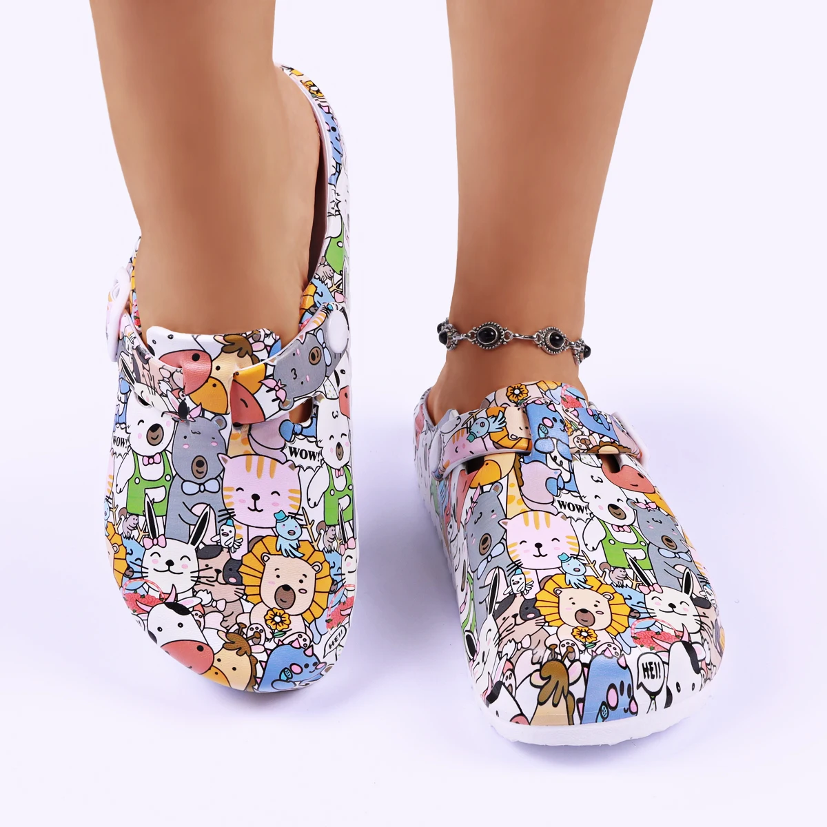 النساء شبشب منزل الطباعة البغل قباقيب إيفا باطن حزام قابل للتعديل الانزلاق على أحذية تمريض العمل المريح تسد أحذية للنساء