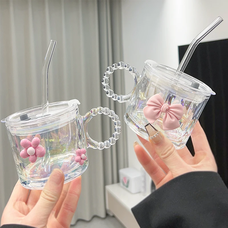 

New Glass High Appearance Level Ins Style Big Ears With Handle Glass Water Cup Ring Niche Design Sense Home Paryt Coffee Cup