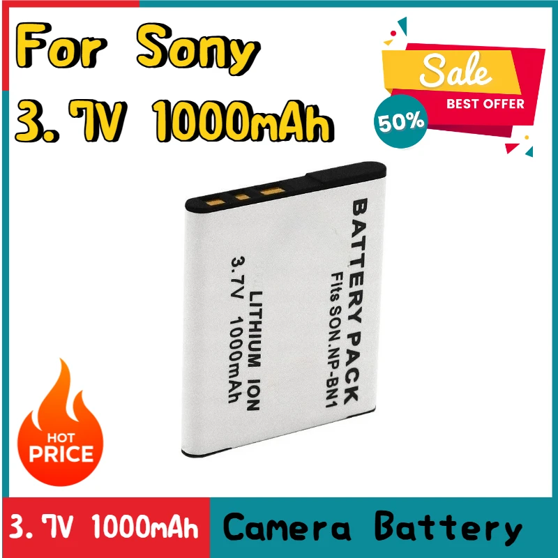 

New Digital Camera Battery NP-BN1 3.7V 1000mAh for Sony DSC-W630 W570 W350 W670 W320 Batteries + Charger
