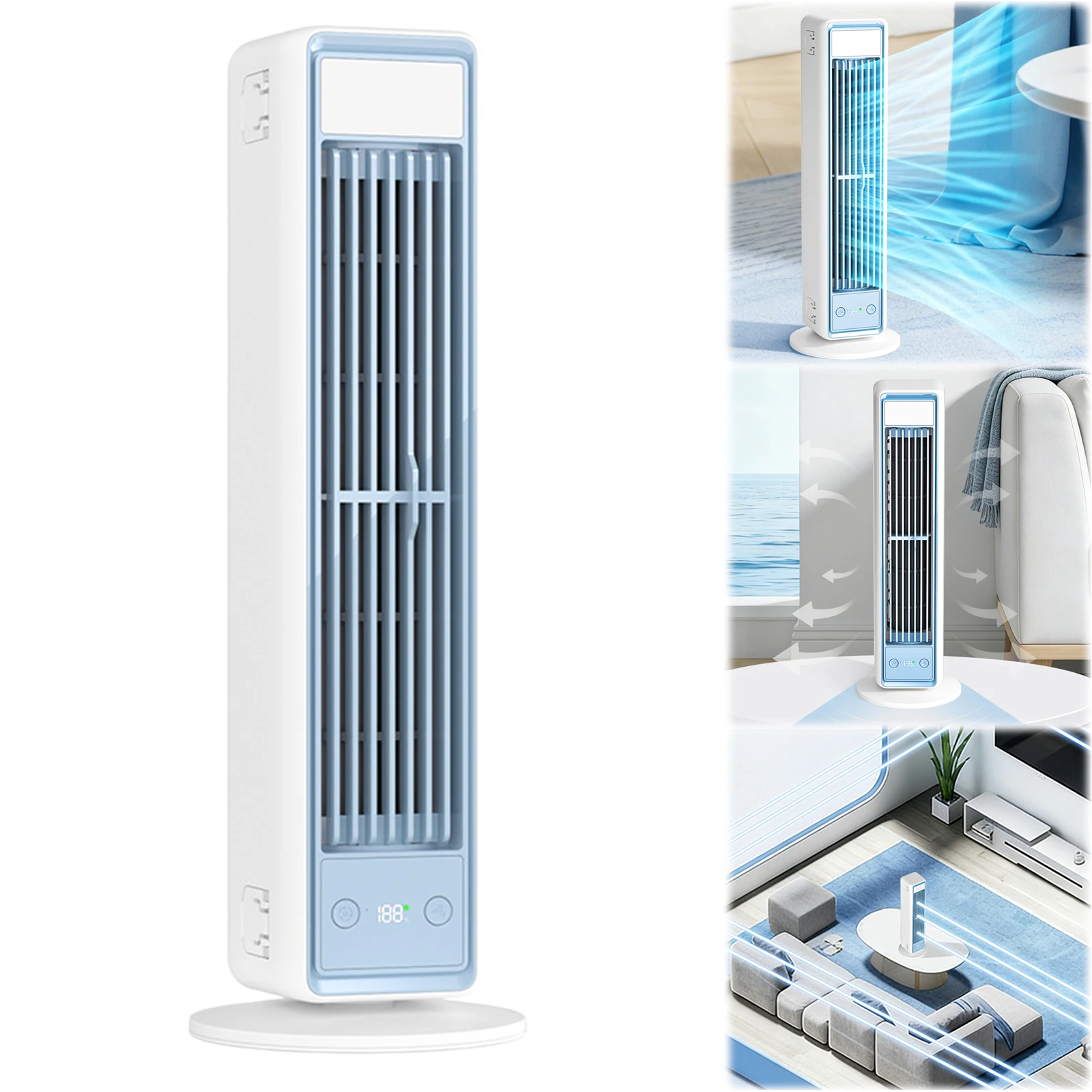 3600mAh Silent Bladeless Tower Fan with Remote Control Multi-Functional Desktop Fan 5 Speeds Cooling Air Cooler for Home Office