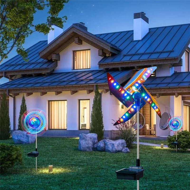 

ABRU-Outdoor Garden Decoration 4Pcs Solar Power Windmill Light With 32 LED Light Waterproof Night Light Garden Landscape