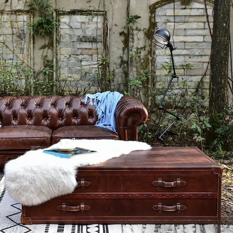 commercial coffee table genuine leather antique living room home cigar store personalized leather coffee table