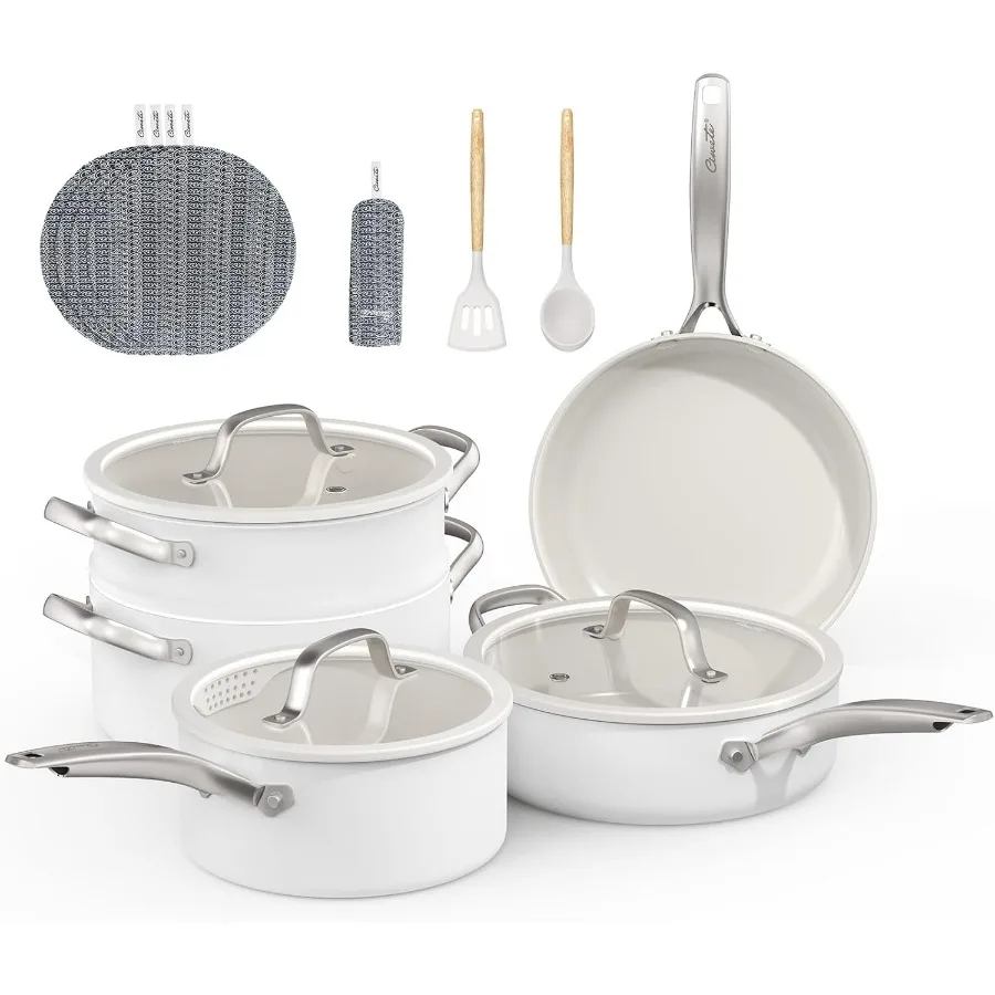 

Набор керамической посуды с антипригарным покрытием и пароваркой для домашней кухни, приготовления пищи с эргономичными ручками StayCool, духовка и D대