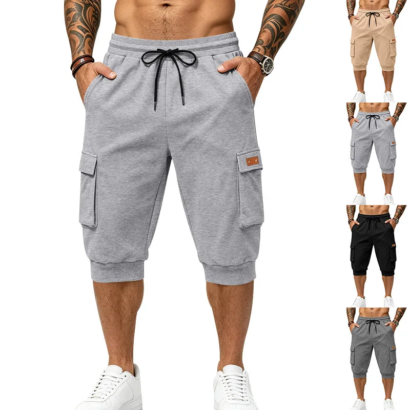 Mens 3/4 Cargo Pants Summer Hiking Heavyweight Breathable Multi-Pockets Casual Athletic Workout Versatile Daily Trousers for Men