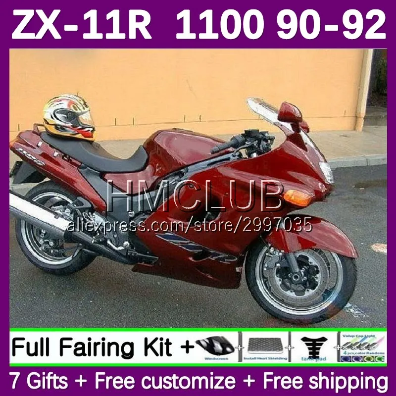 Fairing For KAWASAKI NINJA ZX-11 ZZR1100 ZX 11R 11 ZX11 R 116No.38 ZZR 1100 CC ZX11R 90 91 92 ZX-11R 1990 1991 1992 red glossy