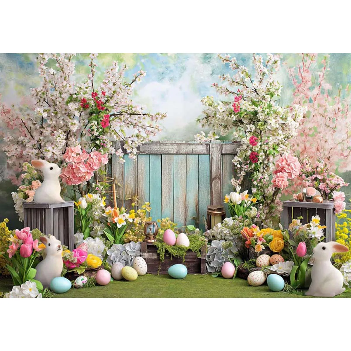 Allenjoy Spring Easter Eggs Bunny Backdrop