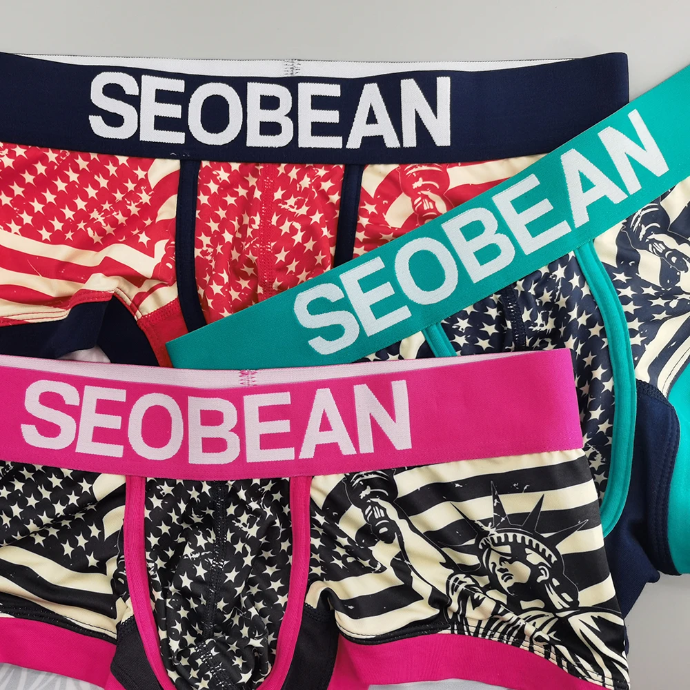 

Seobean Three-Pack Men's Comfortable Soft Fashionable Striped Boxer Shorts Lightweight Breathable Underwear