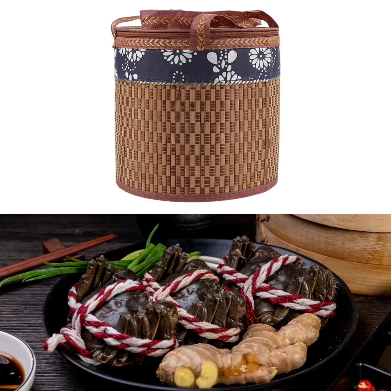 Cesta de bambú, organizador multiusos, cesta de comestibles para organizar con asa, cesta de regalo para comida, Camping, pastel, pan, Mooncake