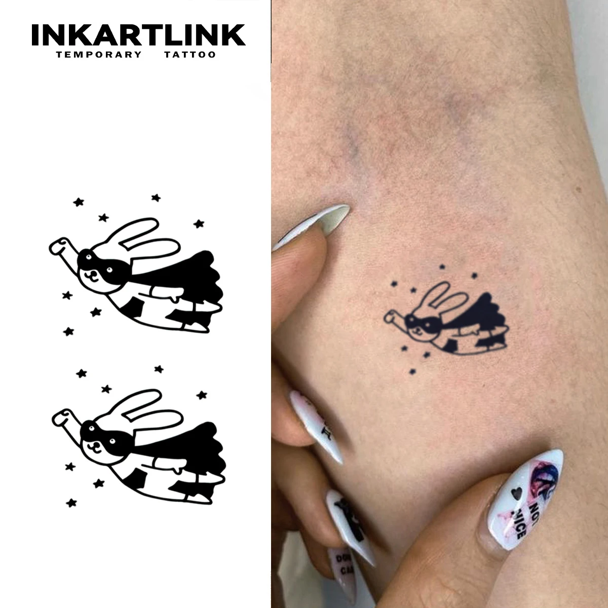 3 pcs Flying Rabbit Temporary Tattoo,Lasts To 15 Days New Technology Magic Waterproof Semi Permanent Sticker.