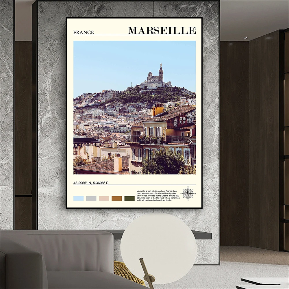 Marseille Poster Marseille Colorful Cityscape Wall Art Print Southern France Marseille Travel Canvas Painting Office Home Decor