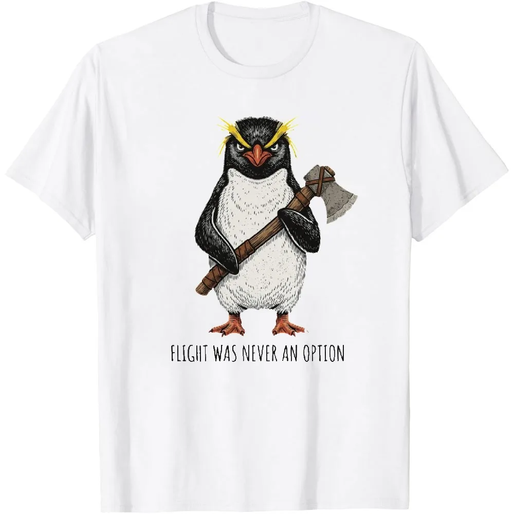 T-shirt pour hommes et femmes « Flight Was Never An Option » – Motif Rockhopper Penguin Meme – Humour animalier amusant – Cadeau pour ami, papa – Vêtements pour hommes