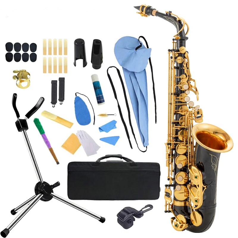 

Eb Alto Saxophone New Arrival Brass black and Gold Lacquer Music Instrument E-flat Sax with Case Accessories