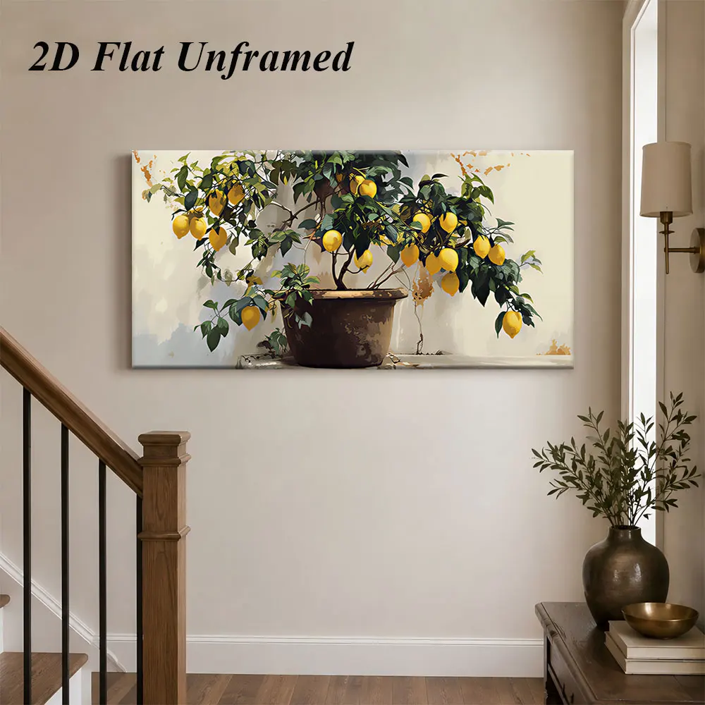 (1PC Unframe)1 piece of fresh lemon tree frameless decorative painting with modern minimalist style, bright colors to add vitali