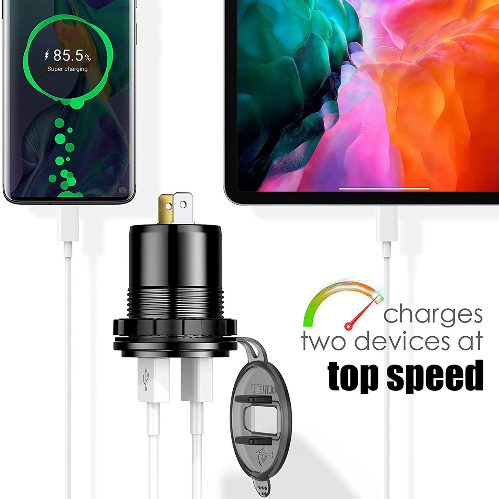 Strict 2X Quick Charge 3.0 Dual USB With Voltmeter & ON/OFF Switch,36W 12V USB Outlet Fast For Car Boat Marine