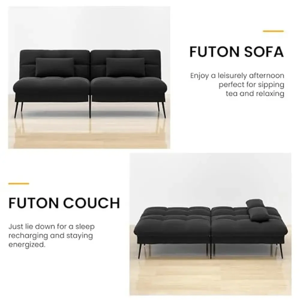 Sofá-cama com encosto ajustável Futon, Sofá-cama conversível, 2 travesseiros, Modern Folding Futon Sleeper, Capa lavável, Branco