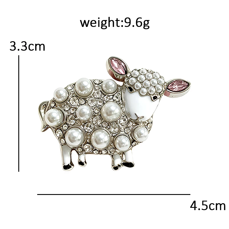 Wuli&baby Niedliche Perlen-Schaf-Broschen für Damen und Herren, 2-farbige Strass-Broschen zum Thema Jahr der Ziege, Tier-Motiv, lässige Büro-Broschen, Geschenke – Detail 3